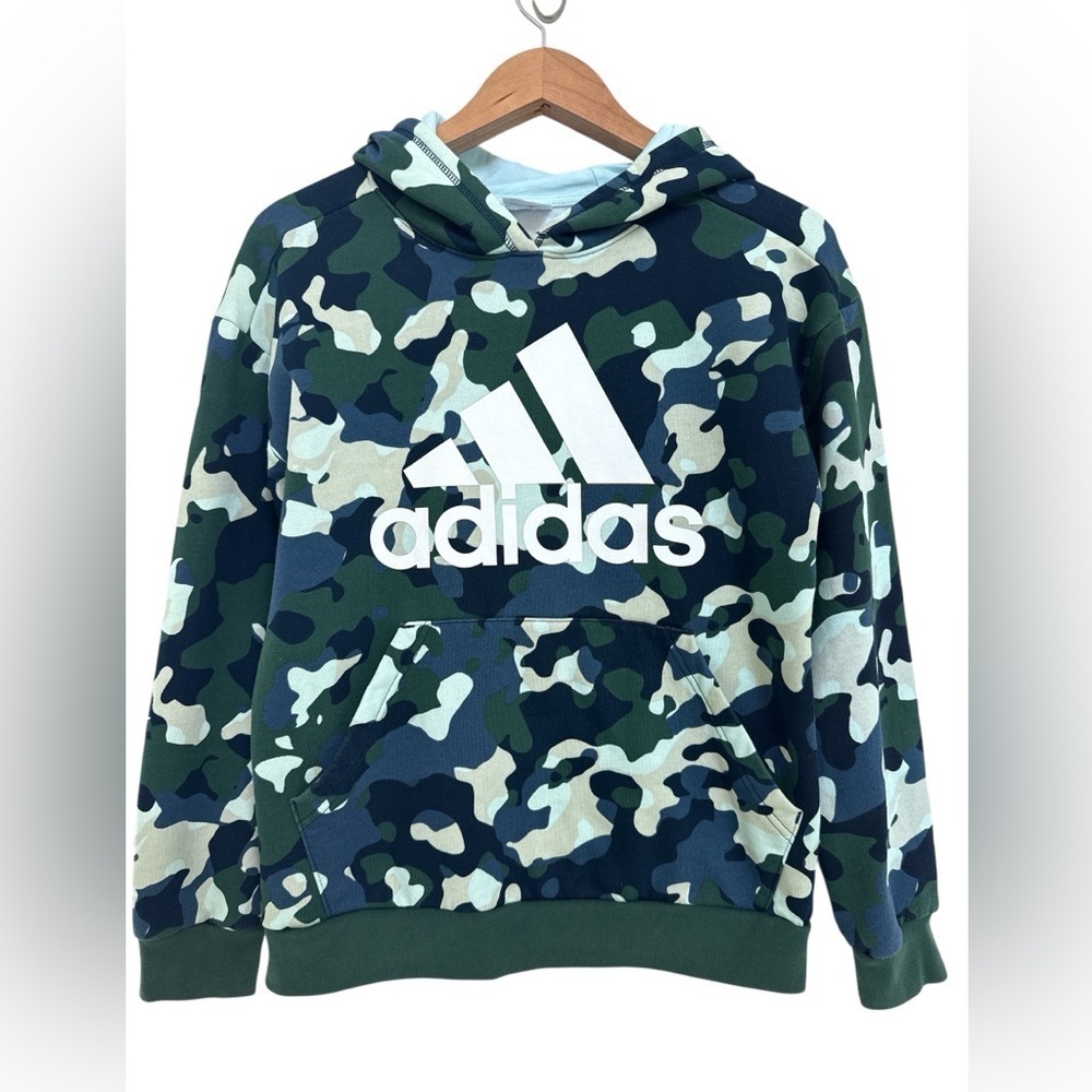 Adidas Sweatshirt Hoodie w/ Hand warmer Pocket Green & Blue Camo